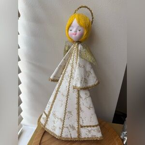 Vintage 1960s Gold and White Angel Figurine Christmas Tree‎ topper
